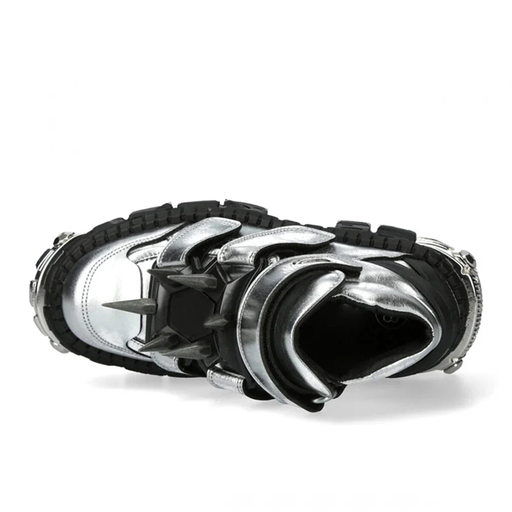 Bottes Moto Punk Métal Laser Argent - Image 4