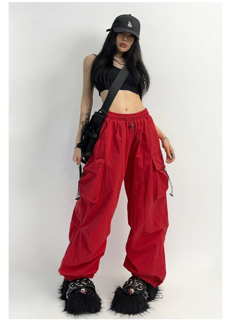 Pantalon Parachute Cyber Y2K Rouge - Image 4