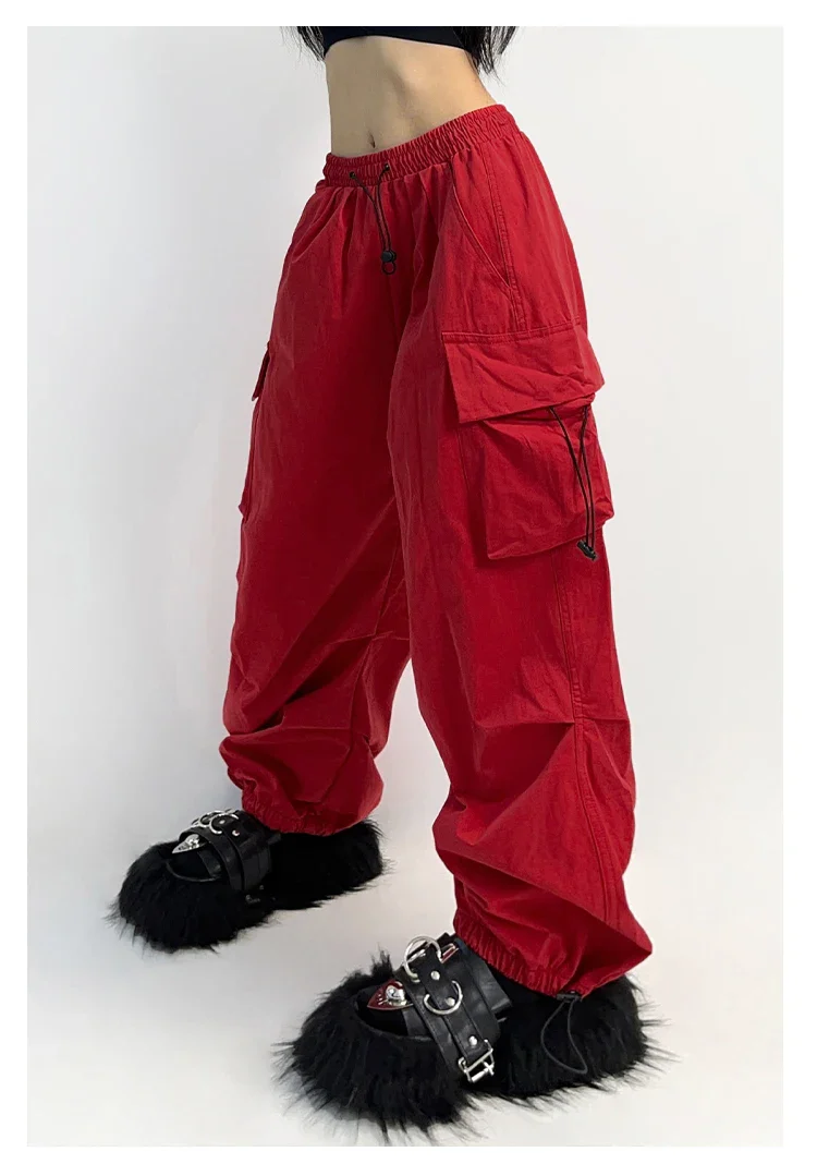 Pantalon Parachute Cyber Y2K Rouge - Image 5